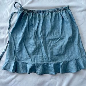 J. Crew denim wrap skirt with ruffle detail